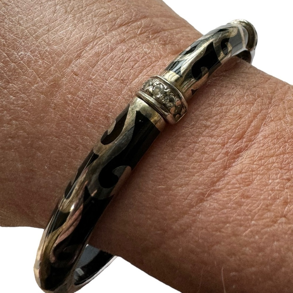 Angelique de Paris Veranda Black Resin Sterling Silver Bracelet With CZ - Picture 9 of 10